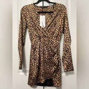 NWT Zara Satin Leopard Print Wrap Dress (Size XS)